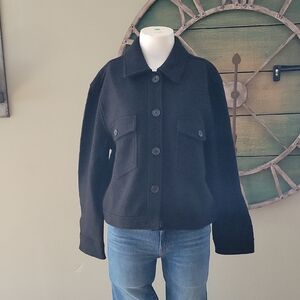 Quince 100% Merino Wool Cropped Shirt Jacket In Black